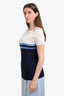 Pre-loved Chanel™ White/Blue Striped Knit Off The Shoulder Short Sleeve Top Size 44