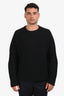 Pal Zileri Black Virgin Wool Ribbed Knit V-Neck Sweater Size Large Mens