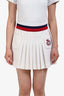 Gucci White Trim Detail Logo Embroidered Pleated Mini Skirt Size XS