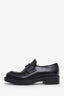 Prada Black Brushed Leather Triangle Plaque Logo Loafers Size 39.5