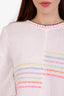 Pre-loved Chanel™ 2024 Runway White Cotton Strip Pattern Cropped Sweater Size 40