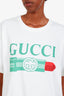 Gucci White Cotton Lip Stick Logo Printed SS T-Shirt Size L