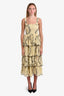 Ganni Yellow Floral Print Tiered Sleeveless Dress Size 38