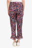 Maje Black/Pink Floral Print Ruffle Detail Pants Size 40