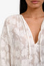 Vince White Cotton Silk Floral Long Sleeve Tie Front Blouse Size XS