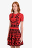 Alexander McQueen Red/Black Viscose Blend Jacquard Floral SS Dress Size XS