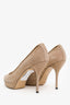 Gucci Tan Suede Chain Detail Peep Toe Pump Size 40