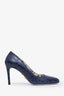 Prada Navy Croc Embossed Leather Pumps Size 36