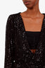 Saint Laurent Black Sequin V-Neck Long Sleeve Top Size M