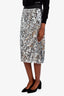 Dolce & Gabbana Silver Sequin Silk Midi Skirt Size 42