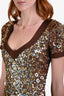 Blumarine Brown/Gold Sequins V Neck SS Dress Est Size XS