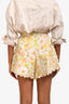 Zimmermann Cream/Green Linen Floral Bow Detail Shorts Size 0