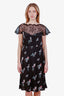 Valentino Black Silk Floral Lace Paneled Midi Dress Size 10