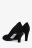 Pre-loved Chanel™ Black Grosgrain Fabric Patent Leather CC Cap Toe Pumps Size 38.5