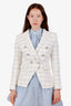 Veronica Beard White/Multicolour Cotton-Blend Tweed Check Pattern Double Breasted Blazer Size 00