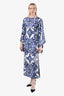 Dolce & Gabbana Blue/White Silk Majolica Print Long Sleeve Maxi Dress Size 4