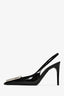 Saint Laurent Black Patent Leather Silver 'Avenue' Slingbacks Size 37