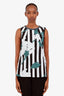 Marni Black/White Cotton Striped Floral Sleeveless Top Size 42