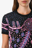 Valentino Black/Pink/Multicolour Patterned Knit SS Knee Length Dress Size Medium