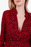 Saint Laurent Red Leopard Print Long Sleeve V-Neck Mini Dress Size 38