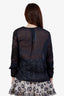 Elie Tahari Navy Cotton Embroidered Tie-Up Long Sleeve Blouse Size S