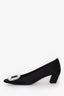 Roger Vivier Black Satin Crystal Embellished Buckle Belle Vivier Heels Size 34.5