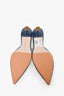 Miu Miu Dark Denim Distressed Embellished Crystal Mules Size 37