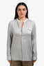 Golden Goose White/Blue Silk Striped Long Sleeve Top Size XL
