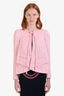 Pre-loved Chanel™ 2016 Pink Cotton Blend High Low Neck Tie Blazer Size 34