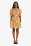 Faithfull The Brand Orange Paisley Print Linen Off The Shoulder Mini Dress Size 4