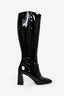 Prada Black Patent Leather Block Heel Square Toe Knee High Boots Size 40
