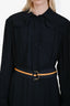 Sandro Navy Polka Dots Print Collared Belted Midi Dress Size 42