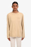 Miu Miu 2023 Beige Logo Patched Distressed Long Sleeve Top Size XS