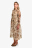 Uma Wang Brown/Green Sheer Floral Long Sleeve Maxi Dress With Slip Size M