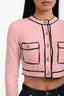Pre-Loved Chanel™ 2021 Spring Runway Pink Cashmere 'Number 5' Button Cropped Cardigan Size 34