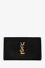 Saint Laurent Black Suede Croc Embossed Cassandre Wallet On Chain Crossbody