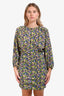 Maje Black/Multicolour Floral Long Sleeve Ruched Midi Dress Size 40