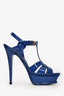 Saint Laurent Blue Patent Leather Tribute Platform Heels Size 38