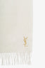 Saint Laurent Cream Wool YSL Logo Scarf