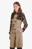 Burberry Prorsum Tan Twill Leopard Mink Belted Trench Coat Size 40