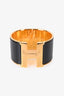 Hermès Gold Tone Metal/Black Enamel Clic H XL Bangle
