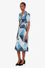 Staud Blue Bandana Print Tie Front Midi Dress Size 0