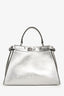 Fendi Silver Metallic Leather Medium Peekaboo Top Handle with Strap