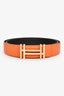 Hermès 2015 Black/Orange Leather Reversible H Buckle Belt Size 90