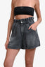 Isabel Marant Etoile Grey Denim Titea Ruched High Waisted Shorts Size 38