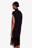 Salvatore Ferragamo Black Ribbed Knit Cutout and Fringe Hem Dress Size M