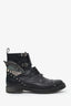 Fendi Black Leather Studded Accents Combat Boots Size 40.5
