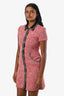 Maje Robe courte en tweed rouge/blanc boutonnée à manches courtes Taille 34