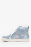 Christian Louboutin Blue Metallic Leather Crystal Louis High-Top Sneakers Size 37