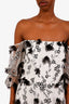 Marchesa Notte Tulle White/Black Floral Embroidery Long Dress Size 10